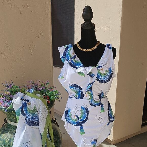 Womens One Piece Swimsuit With Sarong Size XL - Picture 8 of 9